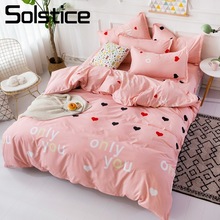 Solstice Home Textile Red Heart Pattern Duvet Cover Flat Sheet Pillow Case Girl Teenage Adult Woman Bedding Linen Set Bedclothes 2024 - buy cheap