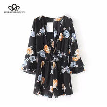 Bella Philosophy New 2018 Floral Printed Jumpsuit Women Casual Loose Romper Female Plunge V-neck Flare Sleeve Jumpsuit 2024 - buy cheap