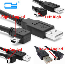 USB 2,0 штекер для мини-usb B Тип 5pin 90 градусов вверх и вниз и влево и вправо Угловой Мужской кабель для передачи данных 25 см 50 см 180 см 500 см 2024 - купить недорого