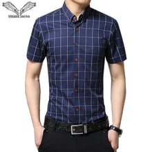 VISADA JAUNA 2019 Men Short-Sleeved Shirt  Slim Fit Business Summer plaid shirt Formal Male Boys Big Size 5XL N5094 2024 - buy cheap