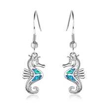 Bamos Boho SeaHorse Drop Earrings White/Blue/Purple Fire Opal Earrings For Women Fashion Long Dange Earrings Animal Jewelry 2024 - buy cheap