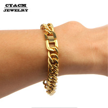 Cy & cm 12mm15mm pulseira de aço inoxidável, cor dourada clássica cubana curb, link, pulseiras masculinas, rock, hip-hop, pulseiras joias 2024 - compre barato
