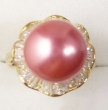 Кольцо с розовыми/красными жемчужинами в морском стиле 18KGP, с кристаллами и цветами, размер: 6,7.8.9 2024 - купить недорого