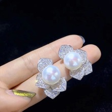 11-12MM natural fresh water pearl stud earring 925 sterling silver with cubic  zircon leaf stud earring fine women jewelry 2024 - buy cheap