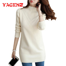 YAGENZ-Jersey de cuello alto para mujer, abrigo largo Harajuku grueso, cálido, suéteres de punto a rayas, otoño e invierno, 243 2024 - compra barato