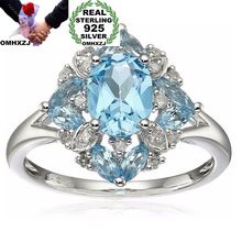 OMHXZJ Wholesale European Fashion Woman Man Party Wedding Gift Luxury Red Blue Oval AAA Zircon 925 Sterling Silver Ring RR53 2024 - buy cheap