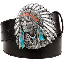 Cinturón de jefe indio para hombre, hebilla grande, cinturón decorativo de hip-hop a granel, estilo vaquero salvaje occidental, de cuero 2024 - compra barato