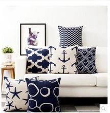Mediterranean blue geometric cushion cover cotton linen pillowcase sofa car pillowcase anchor style cover for cushion 2024 - buy cheap