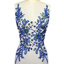 Parches de ropa de reina de diseño azul real, 30x55cm, para coser lentejuelas, diamantes de imitación, apliques Diy para ropa, vestido de novia decorativo 2024 - compra barato