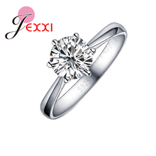 Hot One PC Classic Real Pure 925 Sterling Silver Jewelry Crystal Cubic Zirconia CZ 6 Claws Women Finger Rings Nice Gift 2024 - buy cheap