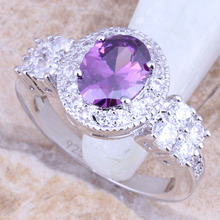 Trendy Purple Cubic Zirconia White CZ Silver Plated  Women's Ring Size 6 / 7 / 8 / 9 R1165 2024 - buy cheap