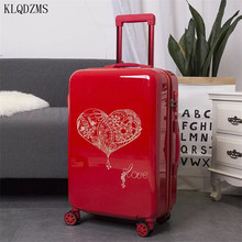 KLQDZMS 20/24Inch red vintage suitcase wheels rolling luggage  retro women trolley suitcase carry on wedding travel bag 2024 - buy cheap