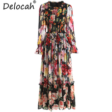 Delocah-vestido Vintage de primavera-verano para mujer, vestido largo plisado con volantes, estampado Floral, elegante, para fiesta 2024 - compra barato