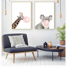Cuadro de pared de estilo nórdico para decoración del hogar, moderno globo rosa de cebra de dibujos animados para habitación de niños, impresión artística en lienzo, póster familiar cálido 2024 - compra barato