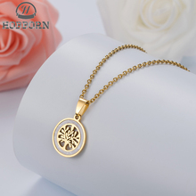 HOBBORN Trendy New Gold Color Tree of Life Chakra Pendant Necklace Women Link Chain Shell Stainless Steel Necklaces Jewelry Gift 2024 - buy cheap