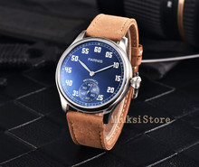 44mm Parnis Blue Dial Luminous 6498 Hand Winding Leather Date Mechanical Fashion Men Wristwatch 2525 2024 - buy cheap