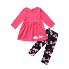 Conjunto de camiseta con estampado de unicornio rosa para niños y niñas, ropa de 2 a 7 años, Top con pantalones largos 2024 - compra barato