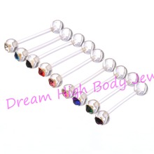 Fashion Tongue Ring Bar Flexible Clear Color Crystal Gem Barbells 14G Mixed Colors Acrylic 6mm ball Fashion Body Piercing 2024 - buy cheap
