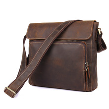 Nesitu High Quality Vintage Thick Brown Genuine Leather Small Men Messenger Bags Crazy Horse Leather Male Shoulder Bag M7051 2024 - buy cheap