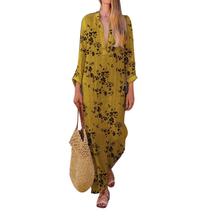 Plus Size Summer Vintage Women Flower Print V Neck Long Sleeve Loose Maxi Dress Casual V-Neck Split Sexy Party Dress Robe Femme 2024 - buy cheap