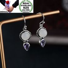 OMHXZJ-pendientes de plata fina EA364 para mujer y niña, regalo de boda, piedra lunar, amatista, S925 2024 - compra barato