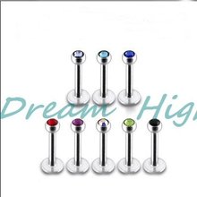 Free Shipping Labret Ring Lip Piercing Crystal Gem Stone Fashion Body Jewelry 316L Stainless Steel 16G 6mm 8mm 10mm bar 2024 - buy cheap