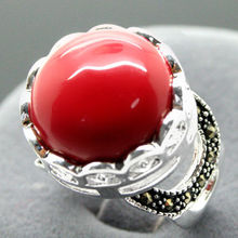 16mm 925 SILVER RED CORAL Bali Handcrafted Ring Size 7/8/9/10 2024 - buy cheap