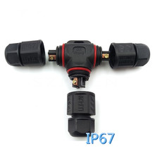 Torneira em t conector à prova d' água 2,3.4 pinos, conector de cabo tipo t, ip67, conector de fio de potência industrial, conector t-à prova d' água 2024 - compre barato