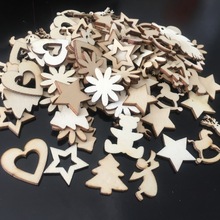 50pcs Unfinished Wood Christmas Ornaments Mini Size Snowflakes, Bell, Deer, Trojan Horse, Christmas Tree Shaped Embellishments 2024 - buy cheap