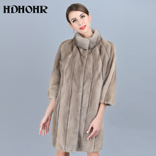 Hdhohr 2021 casacos de pele de vison natural de alta qualidade, vestuário feminino, parca com pele para mulheres, colete quente, inverno, casaco de pele de vison real 2024 - compre barato