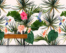 Beibehang-papel de pared moderno personalizado, Mural pintado a mano de seda, selva tropical, hoja de plátano, flor, foto de pájaro, papel tapiz 3d 2024 - compra barato