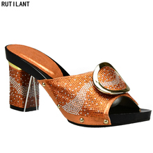 Новый, оранжевого цвета свадебные туфли женские с открытым носком женские босоножки Обувь вечерние свадебные туфли Украшенные стразами обувь в нигерийском стиле 2024 - купить недорого