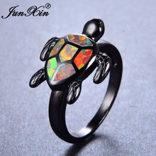 Junxin anel feminino de opala de fogo, laranja, da moda, anel de tartaruga, preto, dourado, jóias estilo vintage, anéis de casamento para mulheres 2024 - compre barato