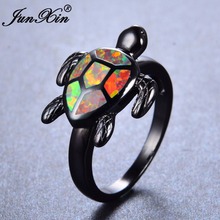 JUNXIN Brand Female Orange Fire Opal Ring Fashion Turtle Ring Black Gold Filled Animal Jewelry Vintage Wedding Rings For Women 2024 - buy cheap