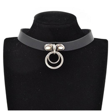 Gothic Punk Style Double Ring Pendant Snap Fastener PU Leather Choker Collar Chocker Neck For Women 2024 - buy cheap