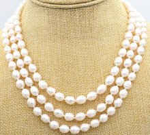 Tienda de joyas con perlas únicas, gargantilla de perlas de agua dulce de Color blanco, 3 filas de 8-9MM, collar de 16 a 18 '', regalo de cumpleaños de boda para mujer 2024 - compra barato