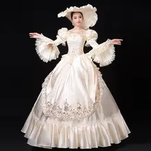 Customized 2019 Autumn White Square Collar Long Flare Sleeve Women Party Dress European Style Marie Antoinette Ball Gowns 2024 - buy cheap
