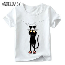 Crianças bolso preto gato impressão engraçado t camisa crianças verão manga curta topos meninos e meninas casual camiseta, ooo2018 2024 - compre barato