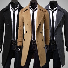 Men Stylish Double Breasted Slim Warmer Winter Long Trench Coat Overcoat Jacket 2024 - buy cheap