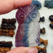 Estatua de unicornio de cristal decorado con dibujos animados, piedra preciosa de cristal Natural de color fluorita tallada, animal búho, 1 unidad 2024 - compra barato