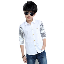 Детская одежда хлопковая рубашка с длинными рукавами для мальчиков Модная От 4 до 10 лет с манжетами в рубчик 2024 - купить недорого