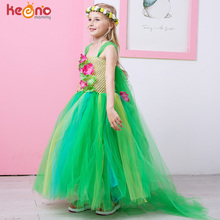 Vestido verde de flores para niñas, tutú de Elsa, disfraz de Halloween, fiesta de cumpleaños infantil, hecho a mano, inspirado en la fiebre 2024 - compra barato