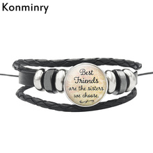 Кожаный веревочный браслет Konminry Best Friend вдохновляющий Цитата слова стеклянный купол кнопки браслет для женщин мужчин рождественские подарки 2024 - купить недорого