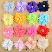 480pcs/lot Lace Chiffon Flower 3.54Inch For woman Kids Hair Pearl Center Flat Back Flower Girls DIY Headband Accessories MH66 2024 - buy cheap