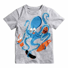 Camiseta de estilo europeo para niños y niñas, ropa de dibujos animados de pulpo, Tops y camisetas de 2 a 7 años, 2016 2024 - compra barato