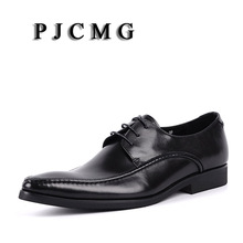 PJCMG Fashion Black/Red Lace-Up Pointed Toe Solid Genuine Leather Business Formal Casual Dress Oxfords Office Shoes For Man 2024 - buy cheap
