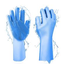 Волшебные силиконовые перчатки для мытья посуды для очистки промывки-для мытья посуды силиконовая губка перчатки с Скруббером (голубые перчатки, 1 пара) 2024 - купить недорого