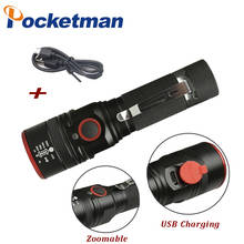 USB Перезаряжаемый фонарик, XML-T6, светодиодный фонарик, масштабируемый, 3 режима, фонарь для 18650, с usb-кабелем, для кемпинга 2024 - купить недорого