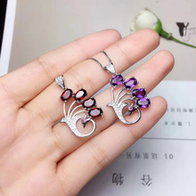 natural red garnet pendant S925 silver Natural amethyst Pendant Necklace trendy Fashion Peacock Wing women party fine jewelry 2024 - buy cheap
