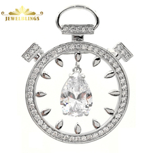Retro Vintage Opens Micro Pave CZ Clock Brooches Silver Tone Pear Shaped Stone Dangle Clock Pin Watch Broach for Costume Jewelry 2024 - buy cheap